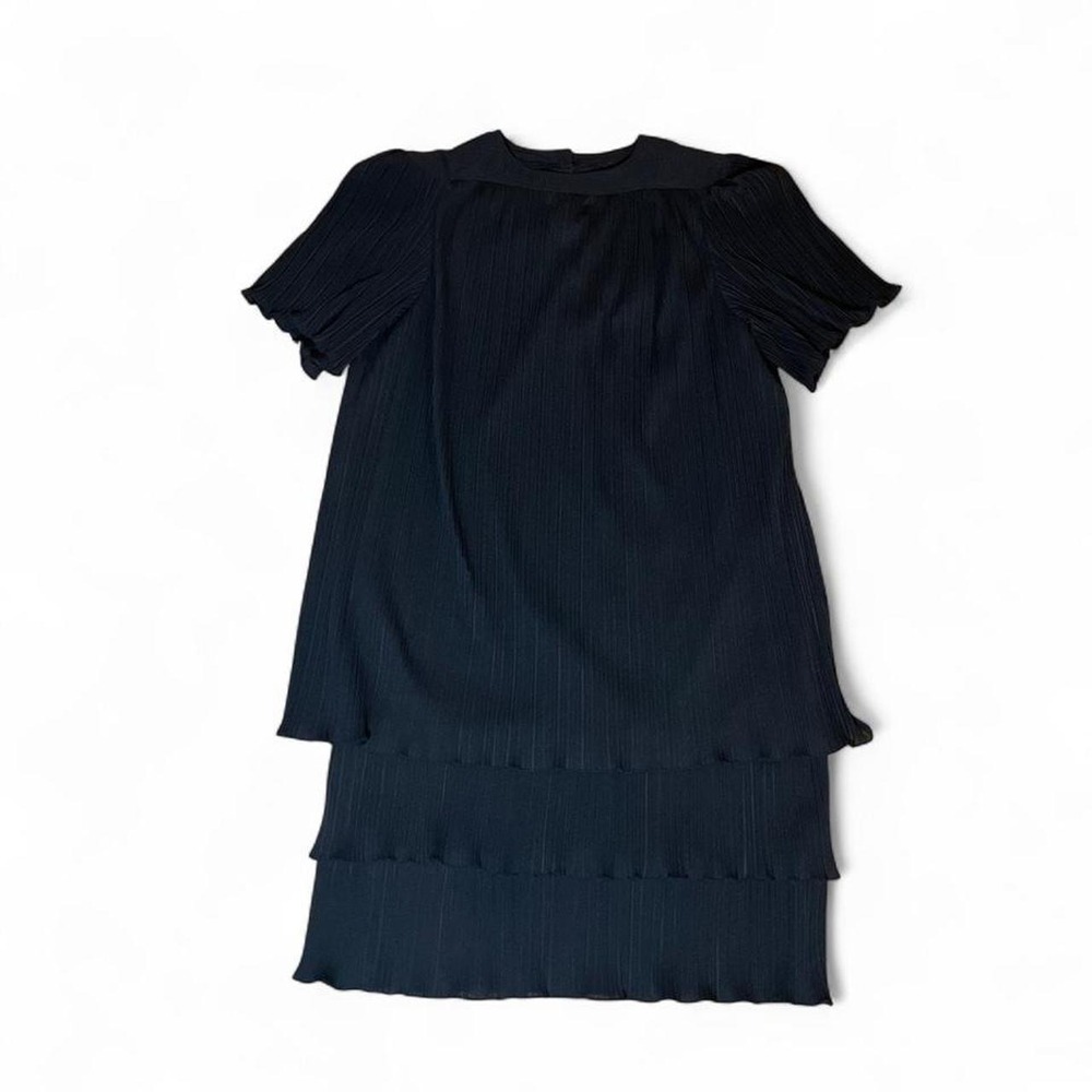 Vintage Black Pleated Tiered Dress Women's Large Party Minimalist Whimsygoth - Picture 2 of 7
